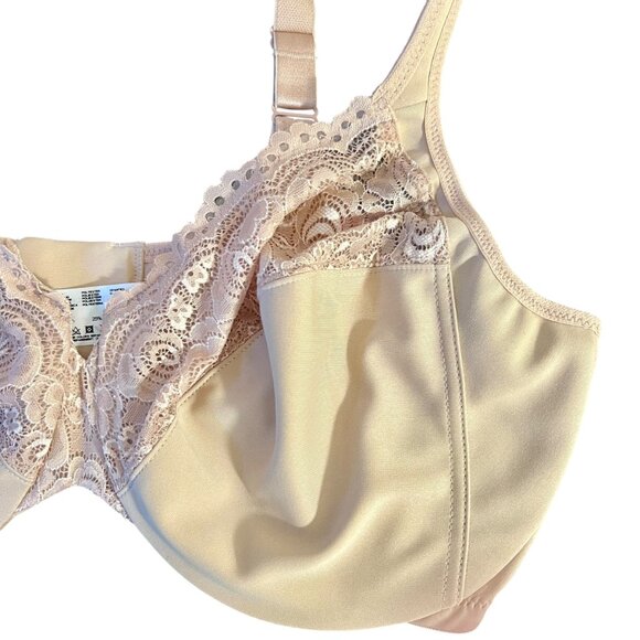 Glamorise 42F Wonderwire Lace Bra Underwire No Padding Unpadded Lace Nude - Picture 3 of 8